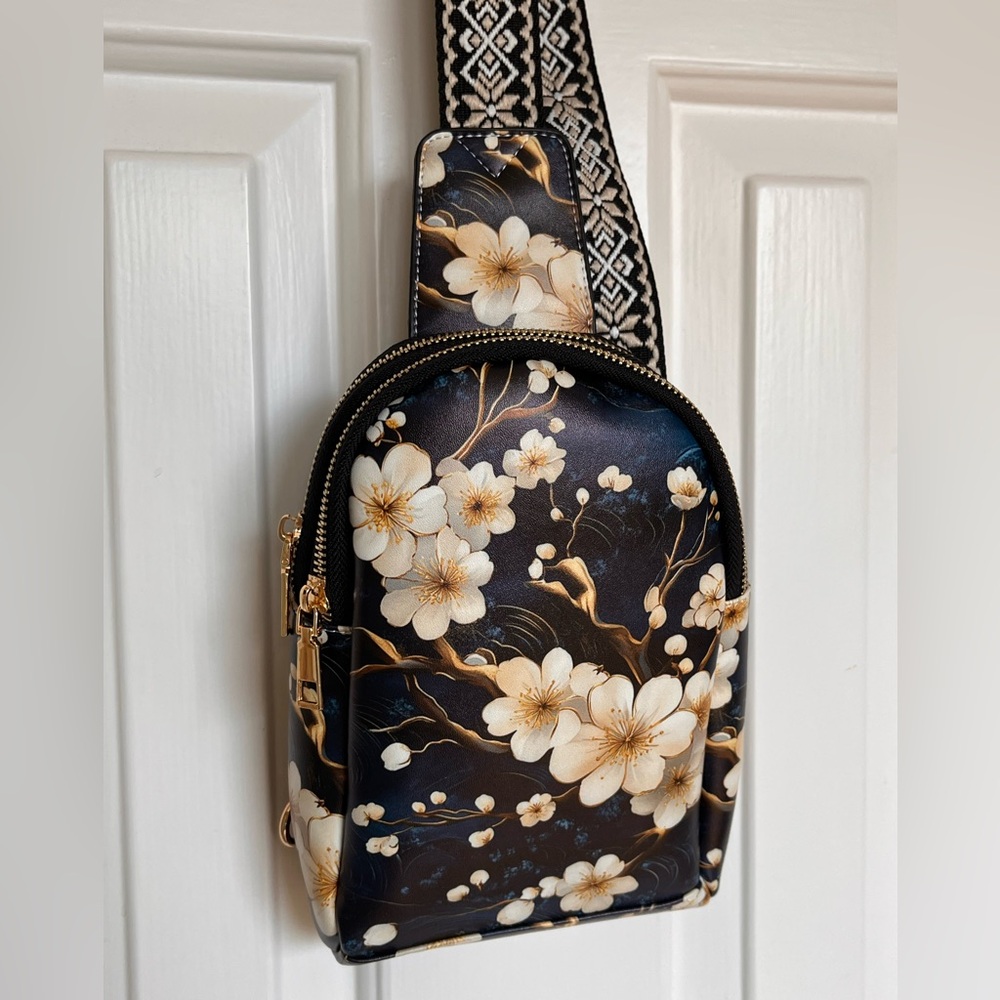 Floral Sling Bag - Black and Gold
